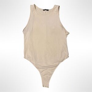 Boohoo Cream Racer Neck Bodysuit